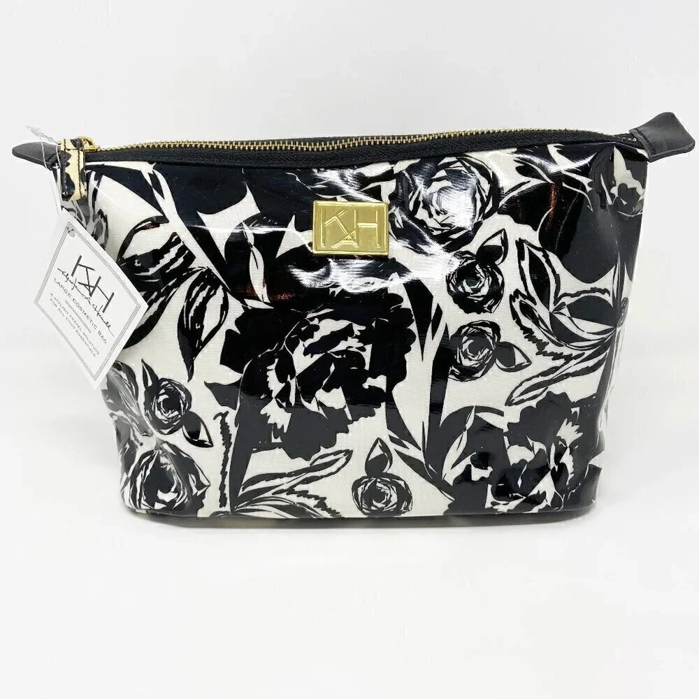 ANNA GRIFFIN | Set of 2 Black White Floral Cosmetic Bags Coated Cotton